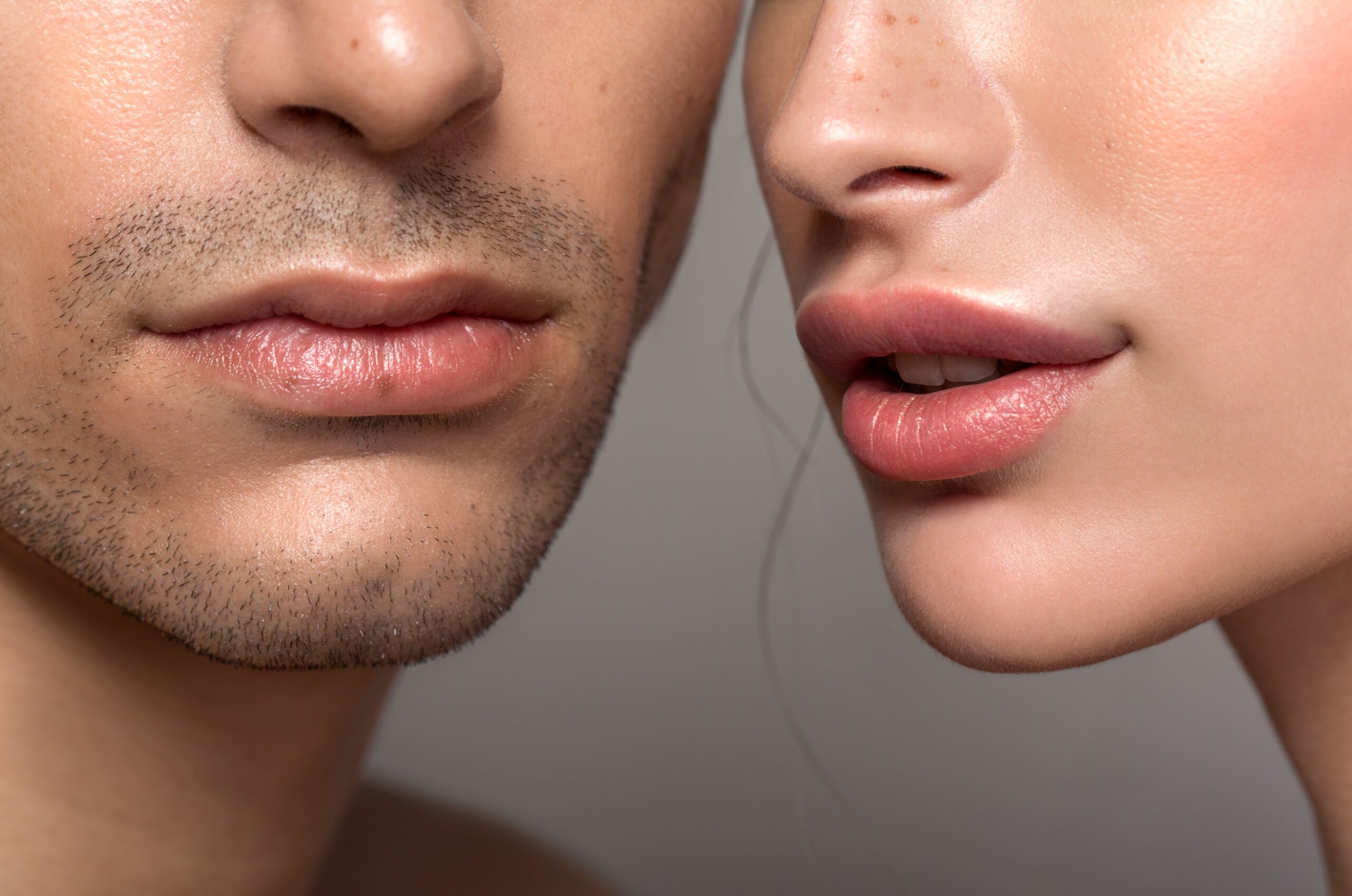 Man and woman's faces after microneedling and chemical peels.